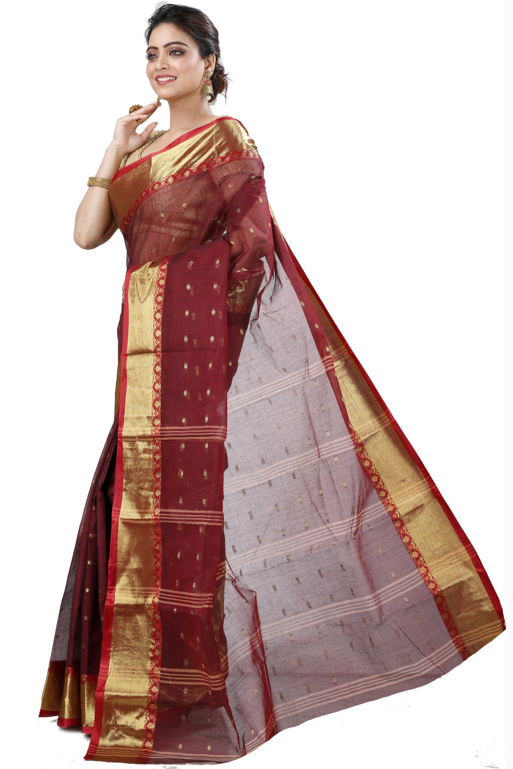 Brown Pure Cotton JoriPar Tant Saree (5173)
